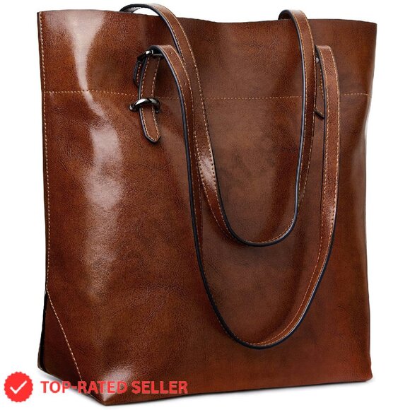 Vintage Genuine Leather Tote Shoulder Bag Large Capacity Retro Elegant